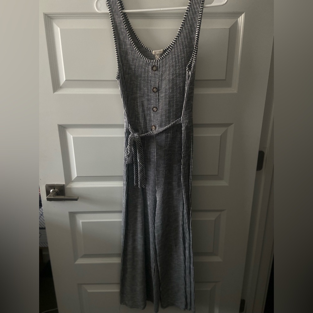 Women’s black and white striped full legged romper